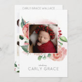 Roze Waterverf Roos Foto Collage Baby Girl Birth Aankondiging (Voorkant / Achterkant)