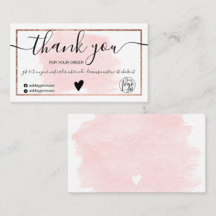 Roze waterverf roos goudfolie orde dank u visitekaartje