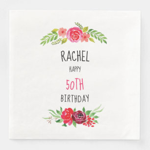 roze Waterverf Roos Happy Birthday - tekst - Servet