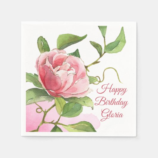 Roze Waterverf Roos Papier Napkin Servet (Voorkant)