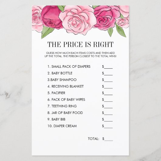 Roze Waterverf Roos prijs is juist spel (Voorkant)