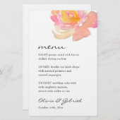 Roze waterverf roos. Stijlvol modern trouwmenu (Voorkant / Achterkant)