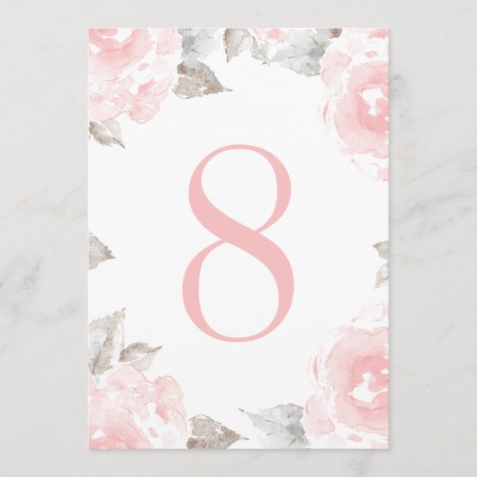 Roze Waterverf Roos Trouwtafel Nummer Kaart (Voorkant)