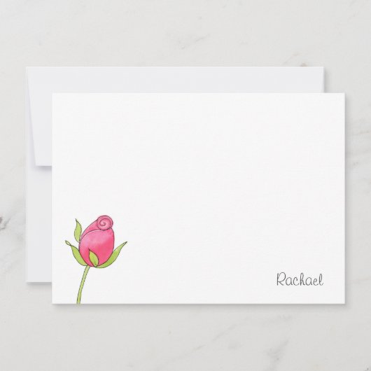 Roze Waterverf Rosebud Note Card Notitiekaartje (Voorkant)