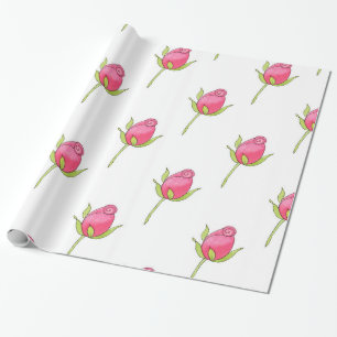 Roze Waterverf Rosebud Patroon Cadeaupapier