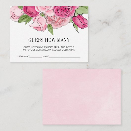 Roze Waterverf Rozen Baby shower Game Informatiekaartje (Voorkant / Achterkant)