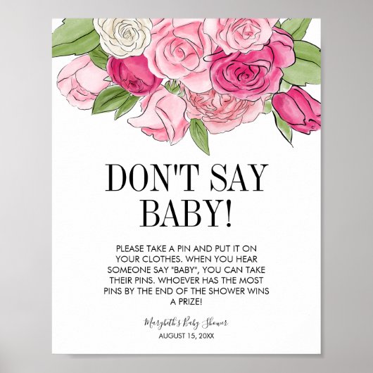 Roze Waterverf Rozen Baby shower Poster (Voorkant)