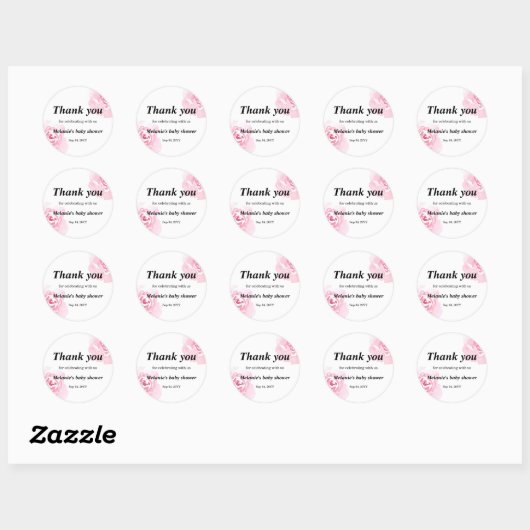 Roze Waterverf Rozen Baby shower Ronde Sticker (Vel)