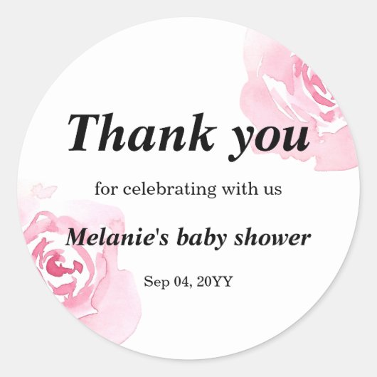 Roze Waterverf Rozen Baby shower Ronde Sticker (Voorkant)