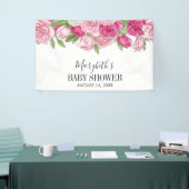 Roze Waterverf Rozen Baby shower Welkomstbanner Spandoek (Beurs)