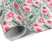 roze waterverf rozen en witte strepen patroon cadeaupapier (Rol Hoek)