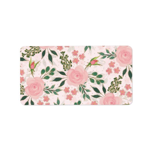 Roze Waterverf Rozen Gold Outline Design Etiket (Voorkant)