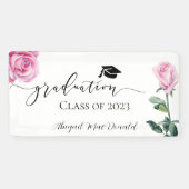 Roze Waterverf Rozen Graduation Party Banner (Horizontaal)