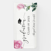 Roze Waterverf Rozen Graduation Party Banner (Verticaal)