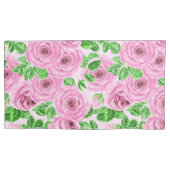 Roze waterverf rozen met bladeren en knoppen kussensloop (Voorkant-Links)