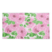 Roze waterverf rozen met bladeren en knoppen kussensloop (Achterkant-Links)