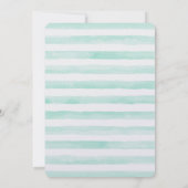 Roze Waterverf Rozen Mint Stripes Bruiloft Kaart (Achterkant)