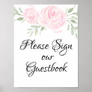 Roze Waterverf Rozen Onderteken ons Guestbook Poster