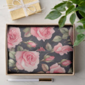 Roze Waterverf Rozen op zwarte achtergrond Tissuepapier (Geschenk)