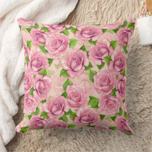 Roze waterverf rozen patroon kussen