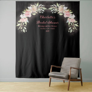 Roze Waterverf Rozen Vrijgezellenfeest Foto Achter Wandkleed