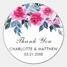 Roze Waterverf Rozen Weddenschap Bedankt Ronde Sticker