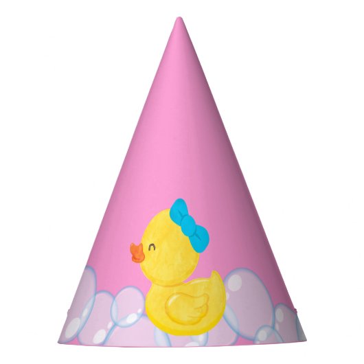 Roze Waterverf Rubber Duck Party Pet Feesthoedjes (Voorkant)