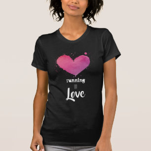 *~* Roze Waterverf-runner met hartslag fitness T-shirt