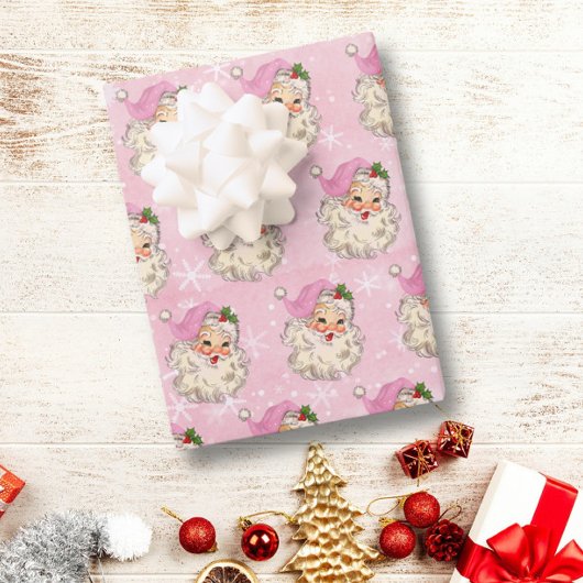 roze Waterverf Santa Retro Cadeaupapier