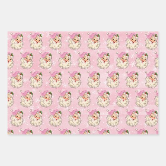 roze Waterverf Santa Retro Inpakpapier Vel (Voorkant)