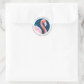 Roze Waterverf Schattige Flamingo Blauw Adres Ronde Sticker (Tas)