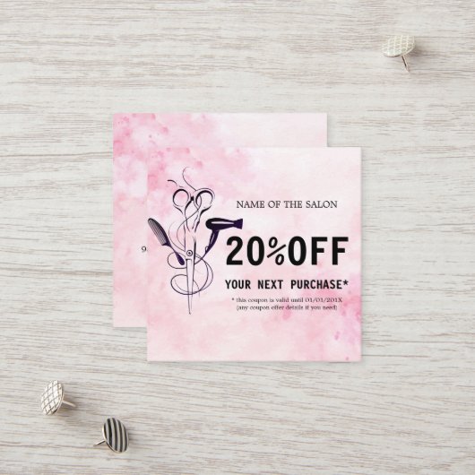 Roze Waterverf Schoonheidssalon Korting Kaart (Voorkant / Achterkant in situ)