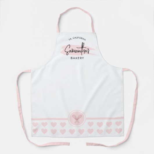 Roze Waterverf Script Naam Bakkerij Chef Cateraar Schort (Voorkant)
