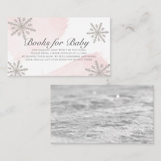 Roze Waterverf Silver Snowflakes Book Request Informatiekaartje (Voorkant / Achterkant)