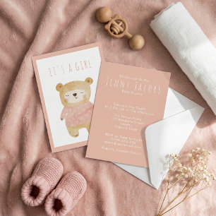 Roze Waterverf slaperige teddybeer Het is een Gir" Kaart