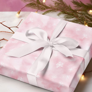Roze Waterverf Sneeuwvlokken Winter Cadeaupapier