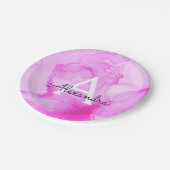 Roze Waterverf Splash Monogram Naam en Initiaal Papieren Bordje (Gekanteld)