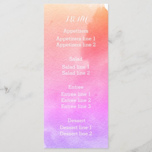 Roze waterverf, strandtrouwmenu zeester menu (Achterkant)