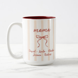 Roze Waterverf Strepen Boog Mama & Kinderen Namen Tweekleurige Koffiemok