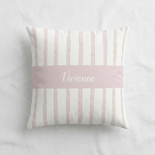 Roze Waterverf Strepen Monogram Naam Kussen