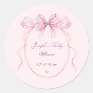 Roze Waterverf Strik Baby Shower Favor Label