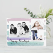 Roze Waterverf Stripe 3 Photo Collage Kerstmis Feestdagenkaart (Staand voorkant)