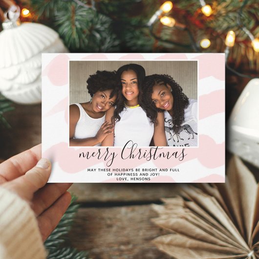 Roze Waterverf Stripe kerstfotokaart