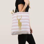 Roze Waterverf Stripes en Faux Gold Deer Draagtas (Dichtbij)