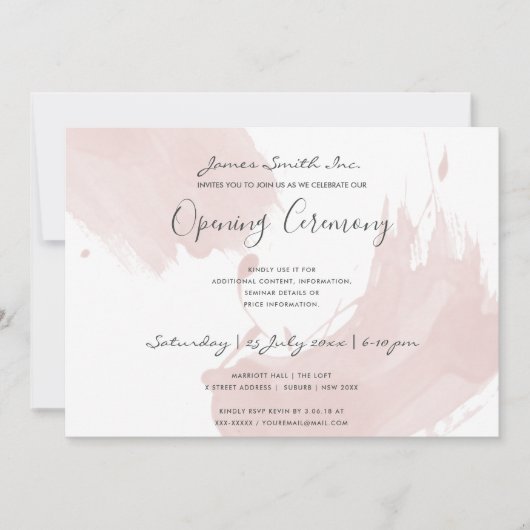 ROZE WATERVERF STROOK OPENINGSCEREMONIE KAART (Voorkant)