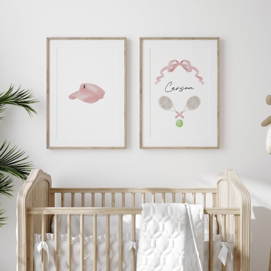 Roze Waterverf Tennis aangepaste naam set van 2 po