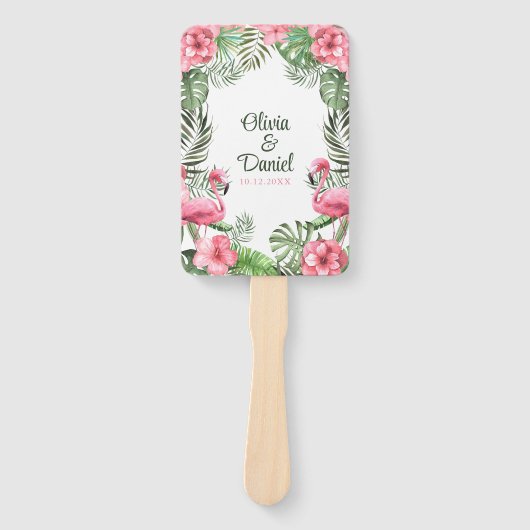 Roze Waterverf Tropisch Flamingo Trouwprogramma Handwaaier (Voorkant)