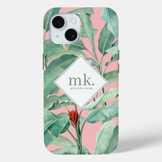 Roze Waterverf tropische bananenbladeren monogram Case-Mate iPhone Case (Achterkant)