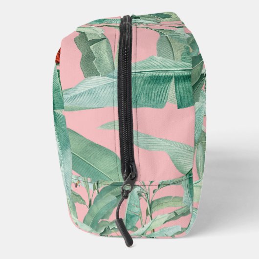 Roze Waterverf tropische bananenbladeren monogram Toilettasje (Rechts)