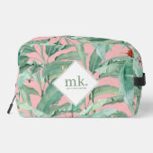 Roze Waterverf tropische bananenbladeren monogram Toilettasje (Achterkant)